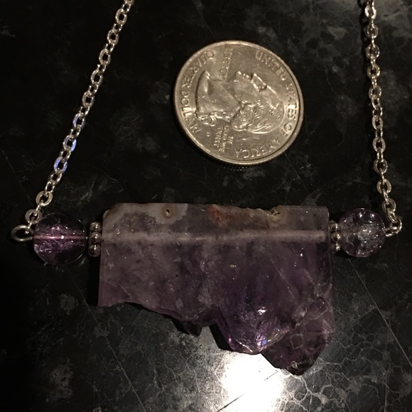 💥SALE! Handmade amethyst slice bar necklace - Picture 7 of 8